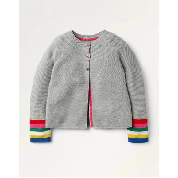 Mini Boden Grey Rainbow Long Sleeve Cotton Cashmere Button Cardigan - Picture 1 of 6